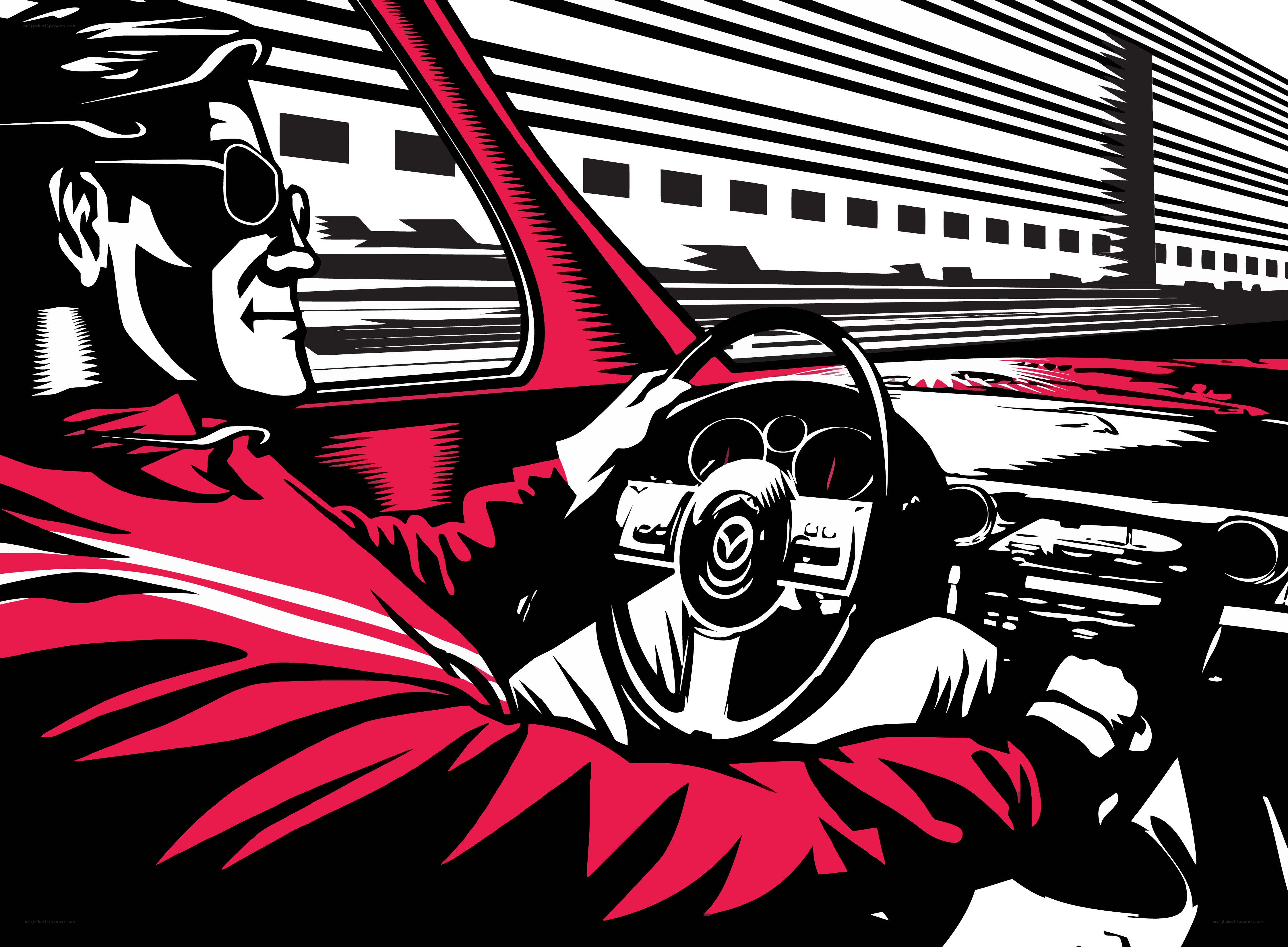 driver in red car illustration