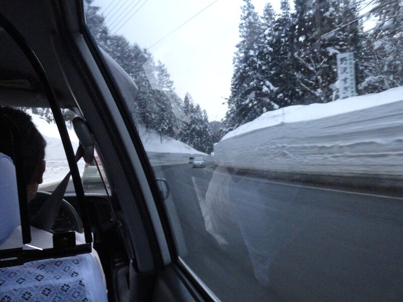 Driving on a snowy road in Japan