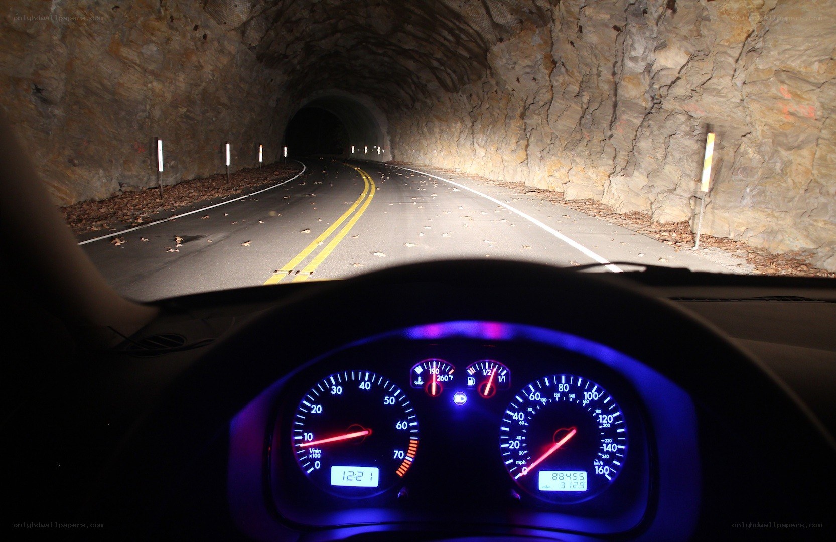 Driving through a tunnel at night