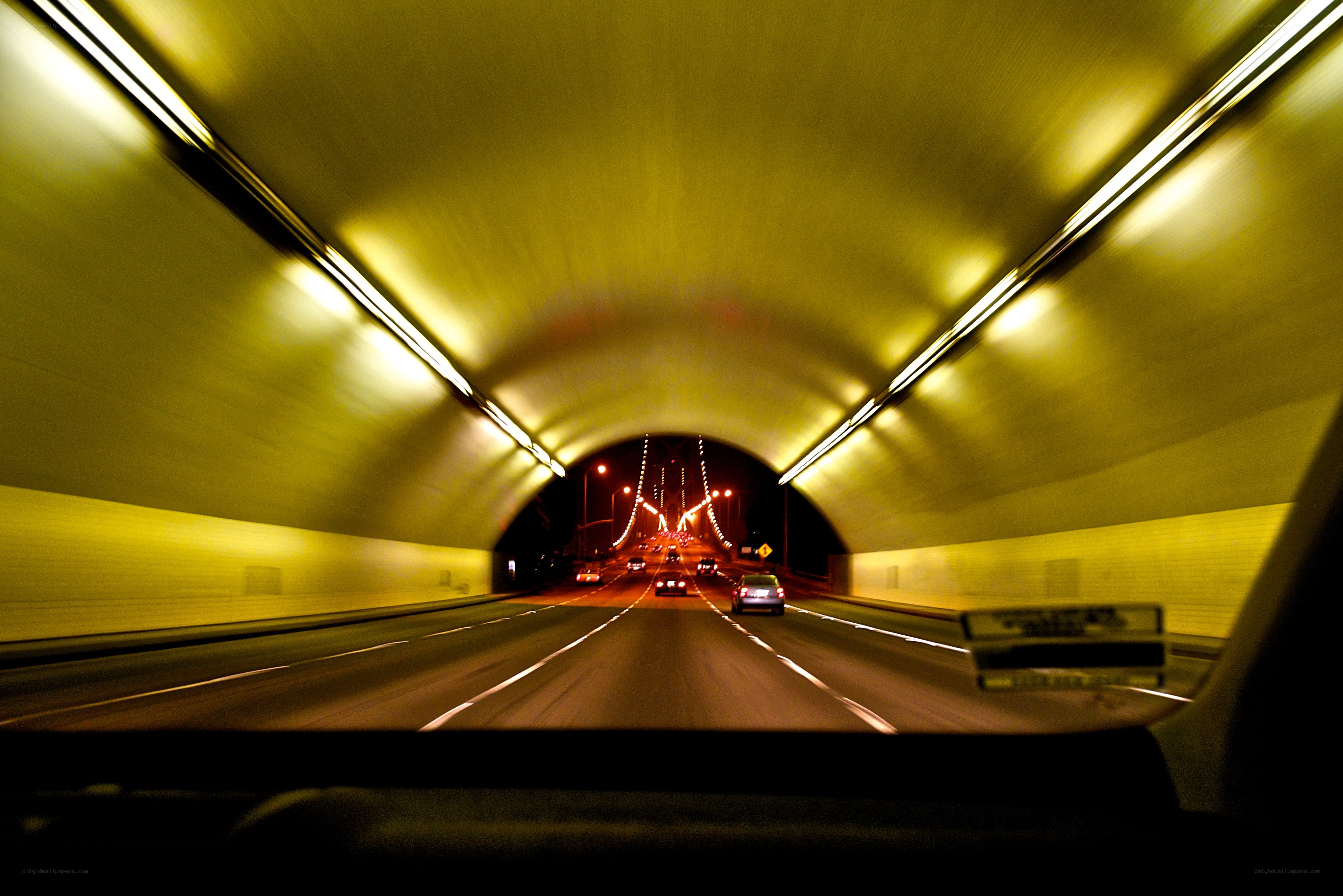 Driving through a tunnel at night