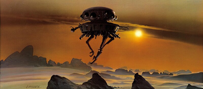 Droid flying over desert