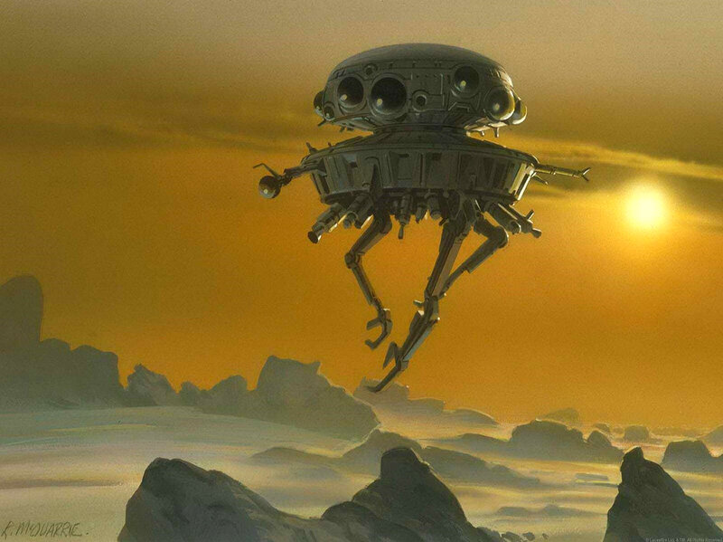 droid hovering over alien landscape