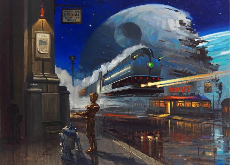 Droids Watching a Train — Blue