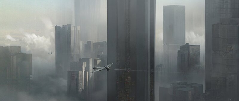 Drone Flying over City