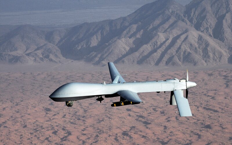 Drone flying over desert