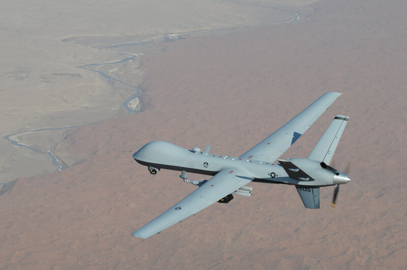 Drone flying over desert