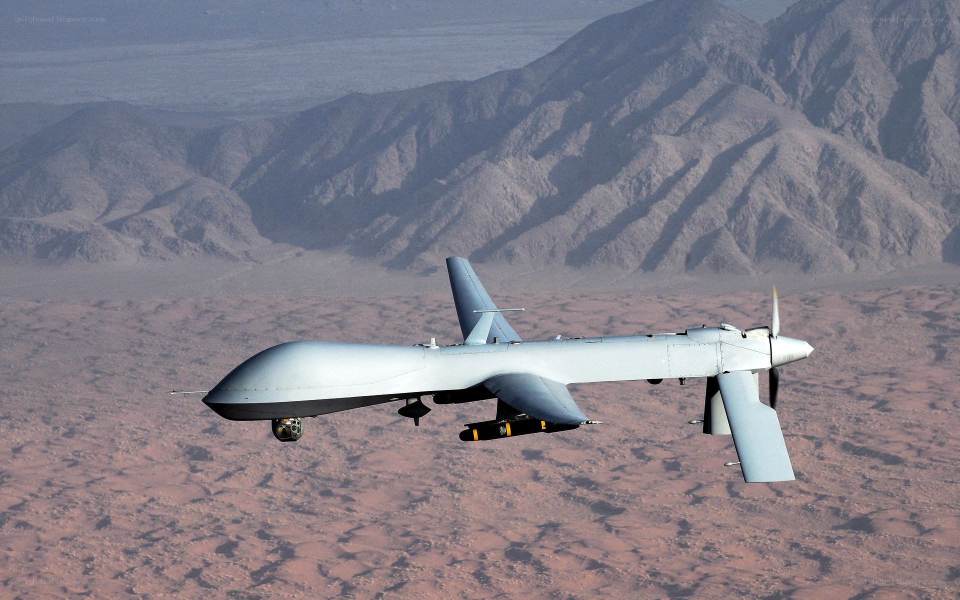 Drone flying over desert