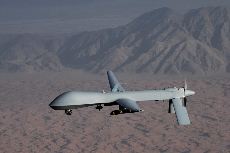 Drone flying over desert mountains