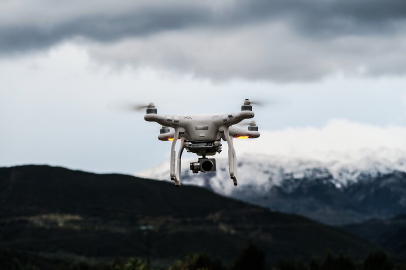 Drone flying over mountains