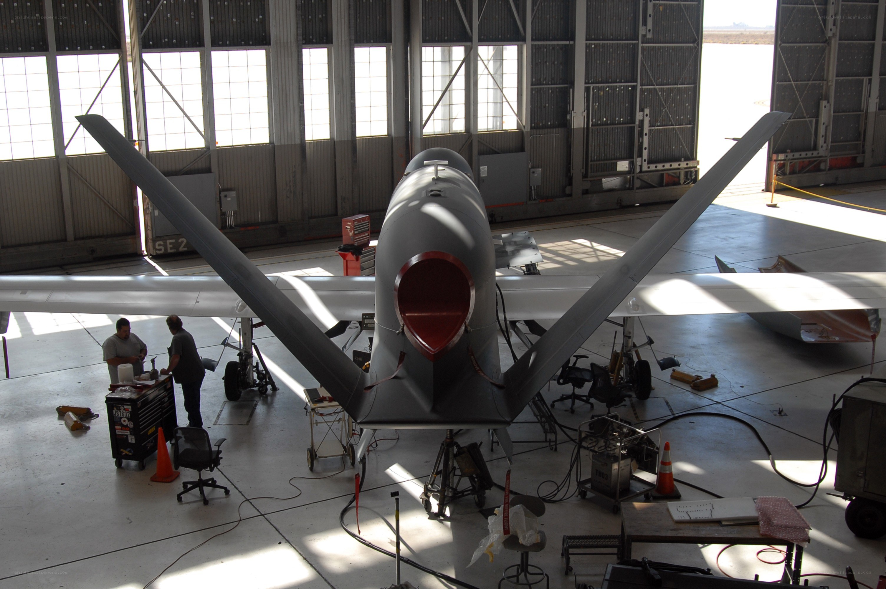 Drone maintenance in hangar
