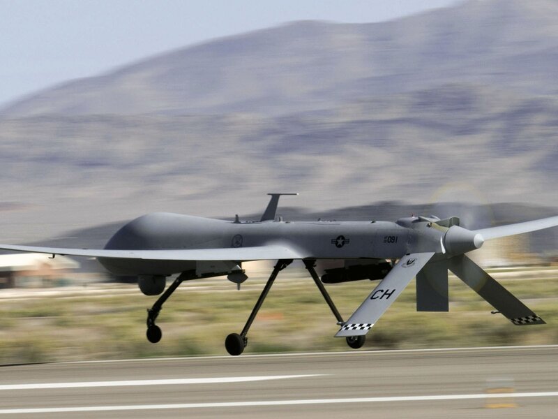Drone taking off from runway
