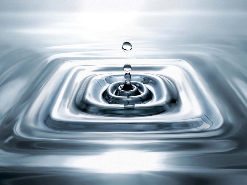 Droplet Creating Ripples — Blue, Calm, Photograph, Drop