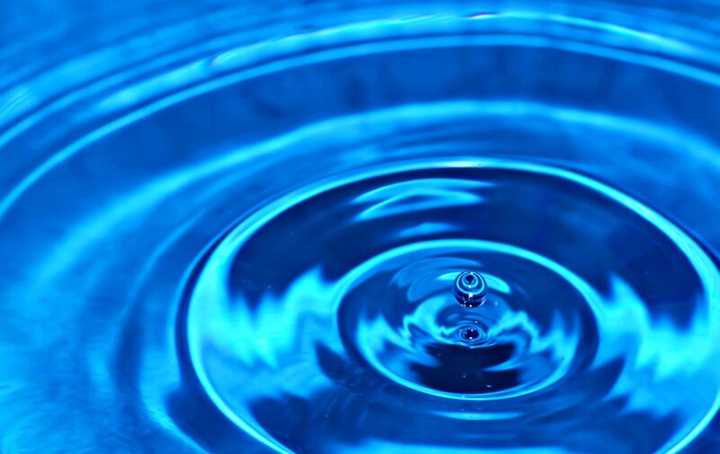 Droplet Creating Ripples — Blue, Calm, Photograph