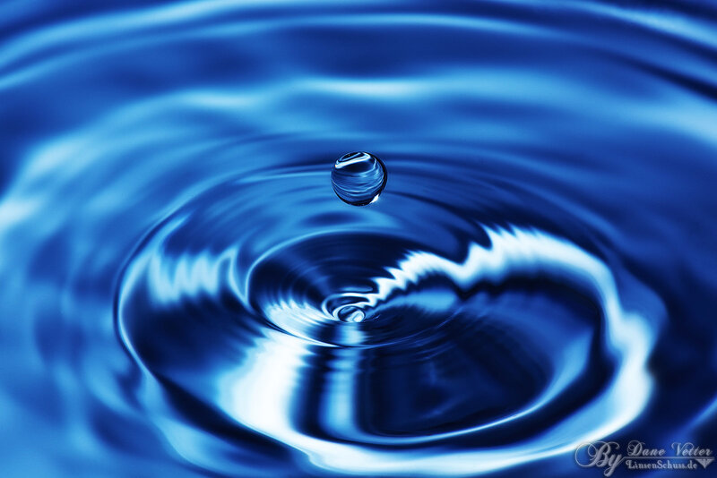 Droplet Creating Ripples — Blue, Photograph