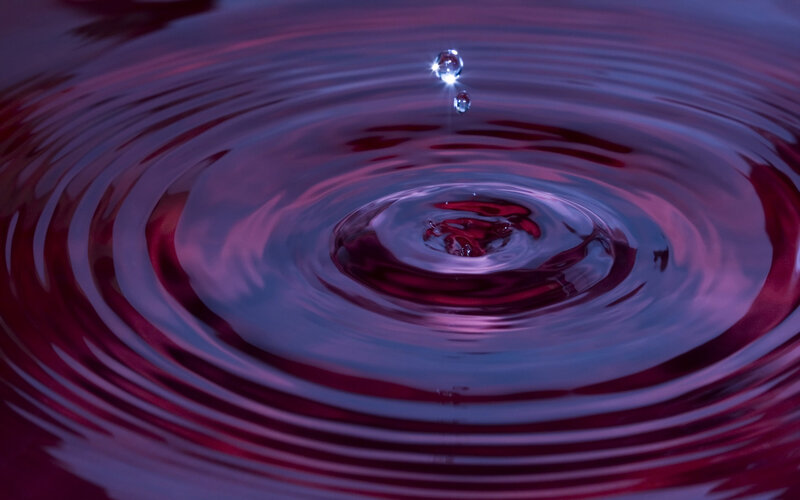 Droplet Creating Ripples — Purple, Calm, Photograph, Drop, Reflection