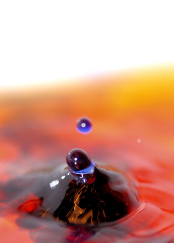 Droplet Falling into Liquid — Red, Dramatic, Sunset