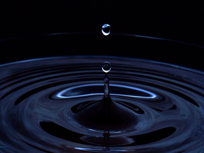 Droplet Falling into Water — Blue, Dramatic