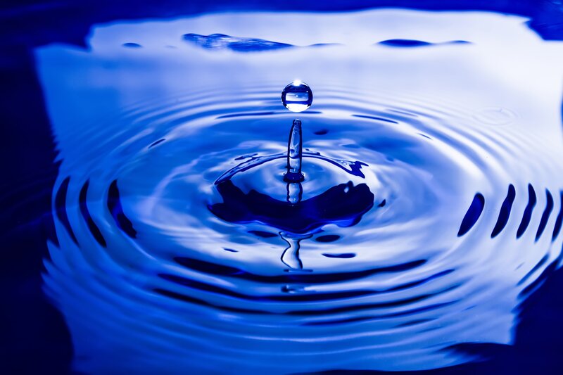 Droplet Hitting Water Surface — Blue, Calm, Photograph, Drop