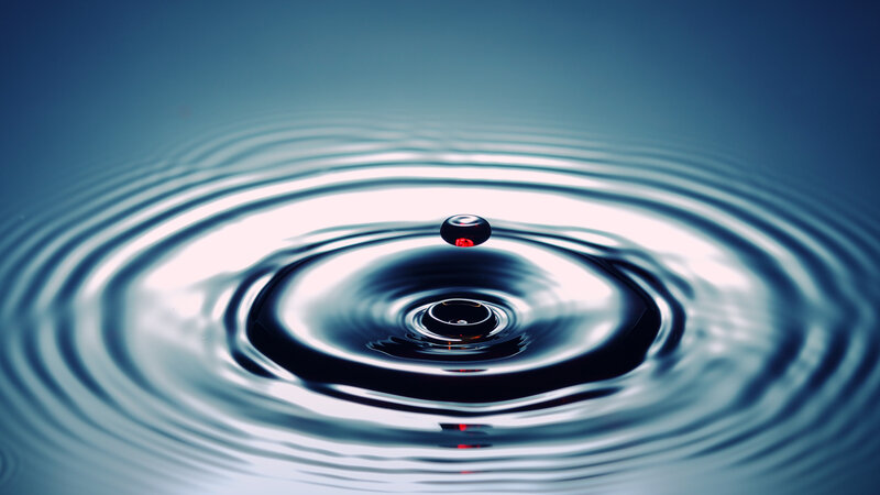 Droplet Hitting Water Surface — Blue, Calm, Photograph