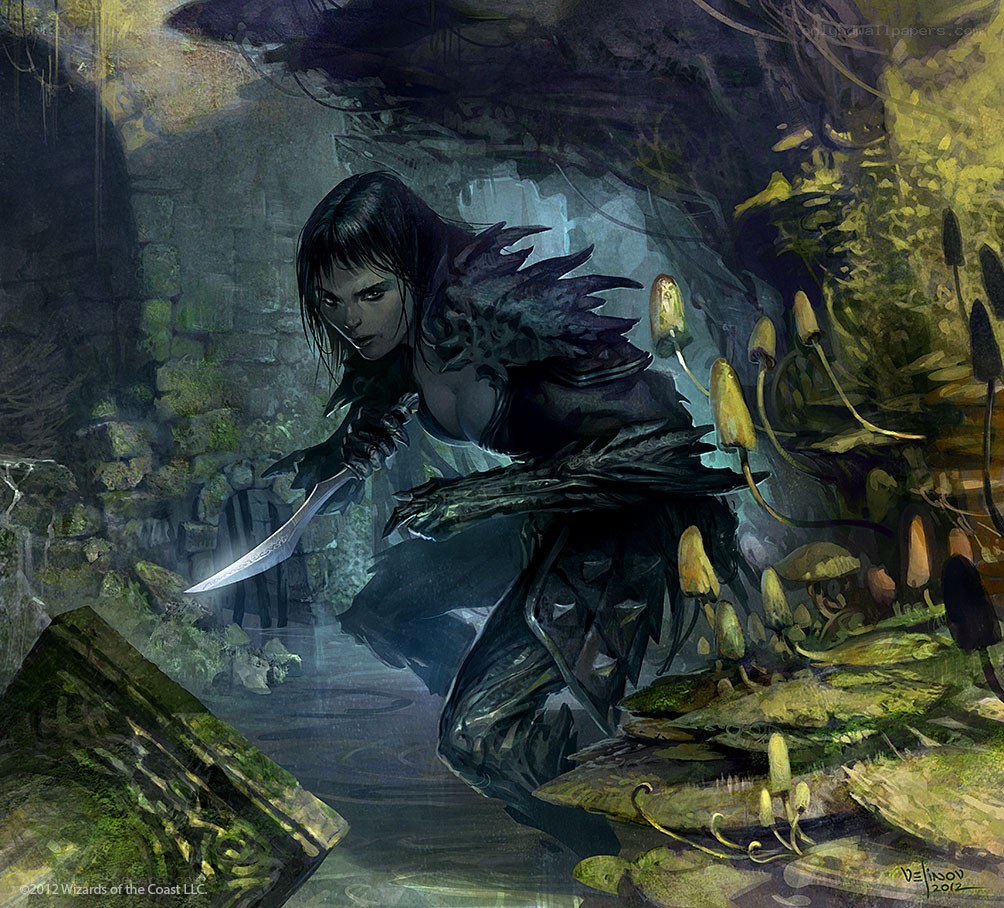drow assassin in a cave