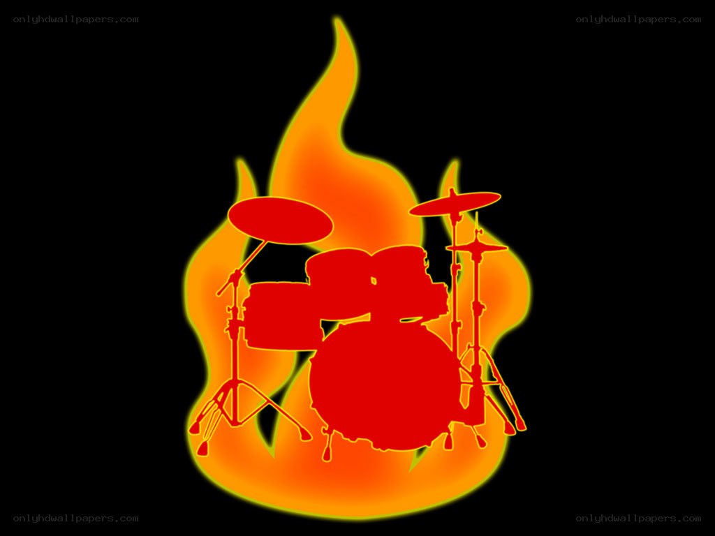 drum set in flames