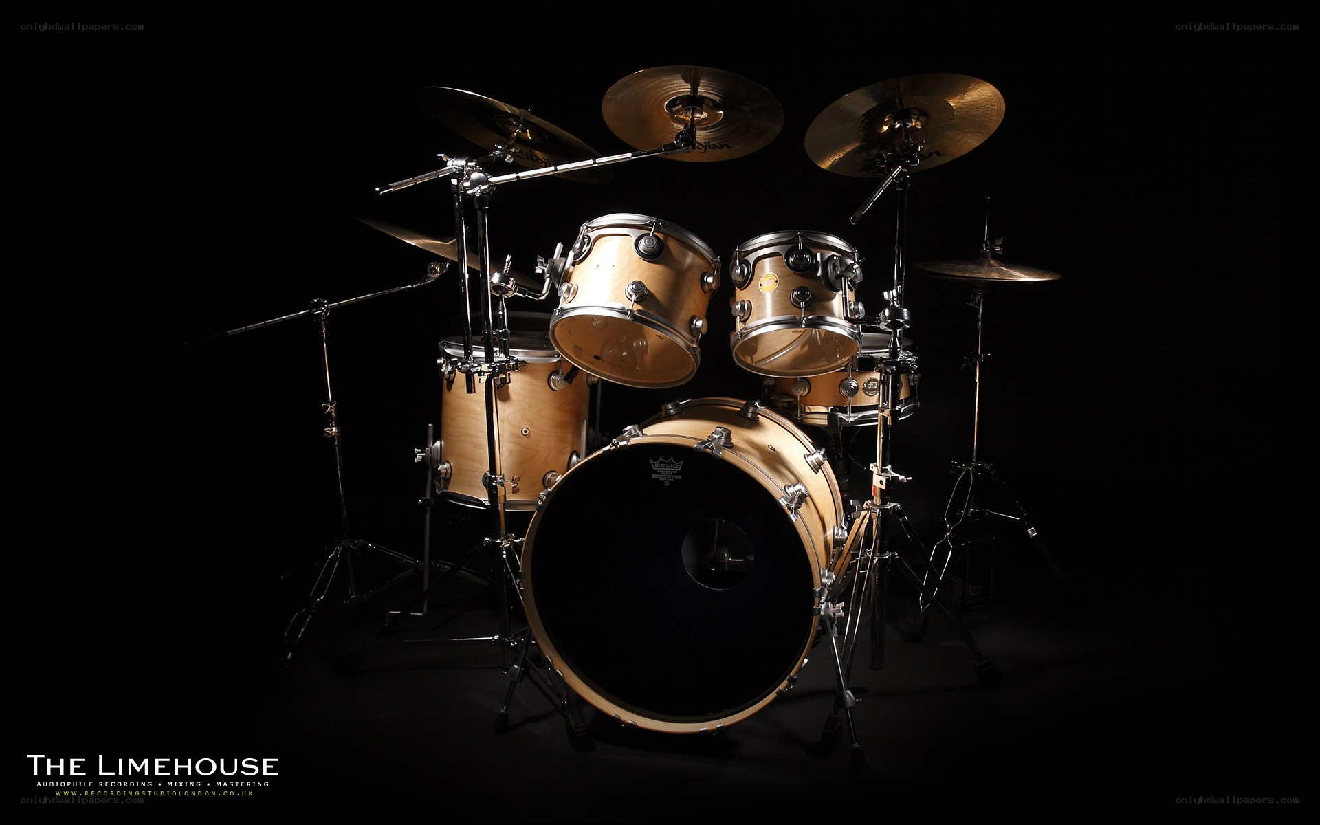 drum set on black background