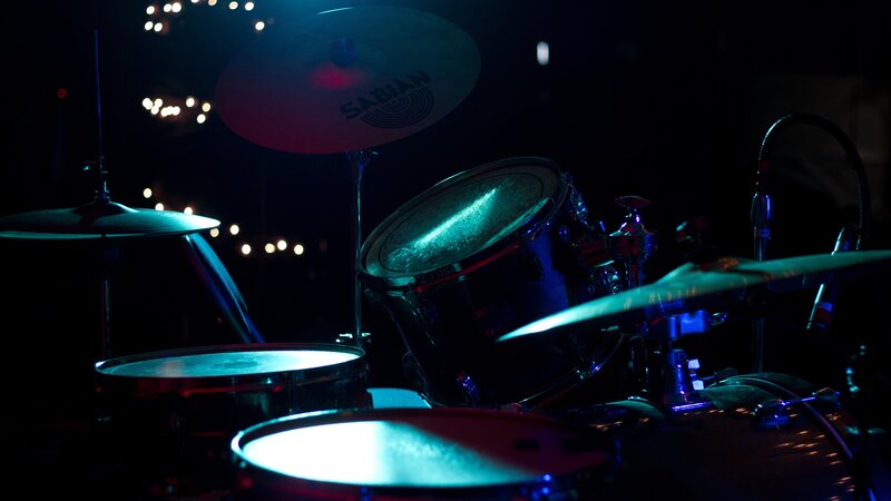 Drum Set on Stage — Black, Dark