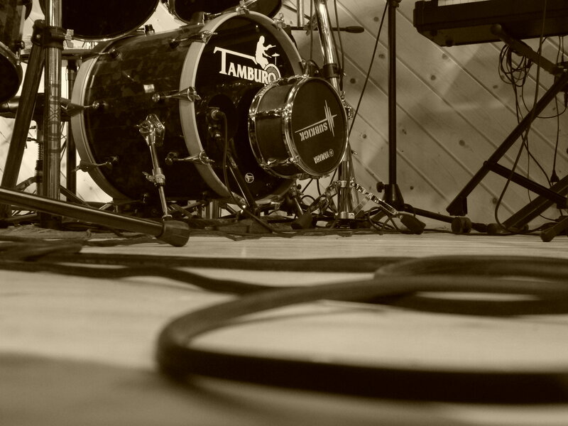 Drum Set on Stage — Sepia