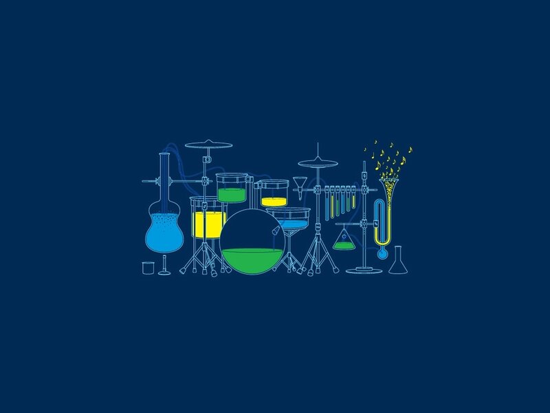 Drum Set with Lab Equipment — Blue, Scientific
