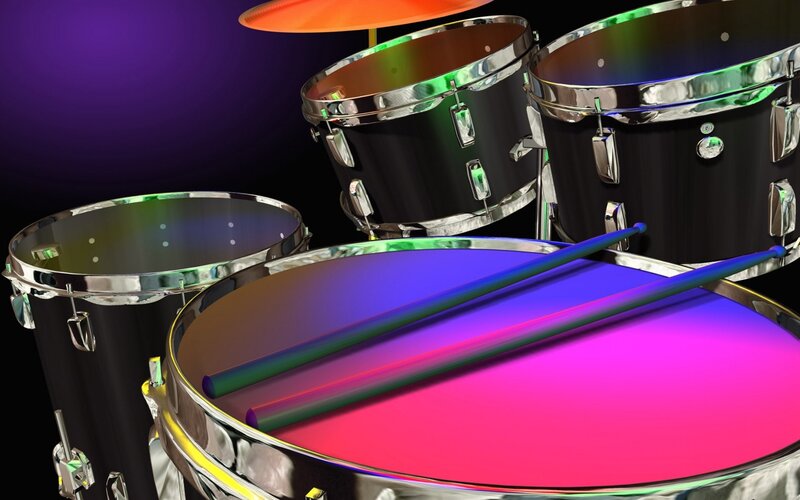 Drum Set with Sticks — Purple, Vibrant, 3d Render