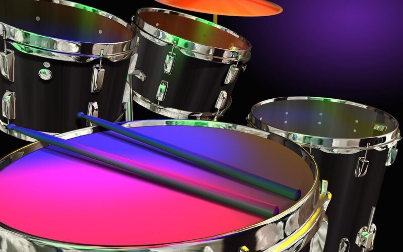 Drum Set with Sticks — Purple, Vibrant