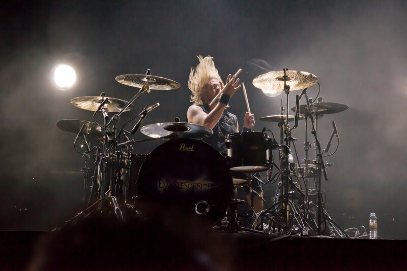 Drummer on Stage — Black, Dramatic