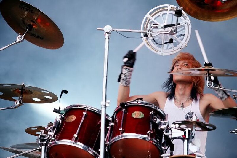 Drummer Playing Drums — Red, Energetic