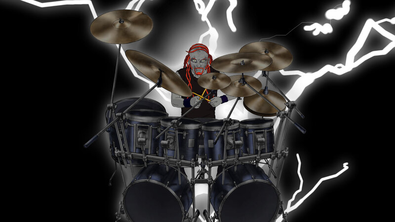 drummer with lightning background