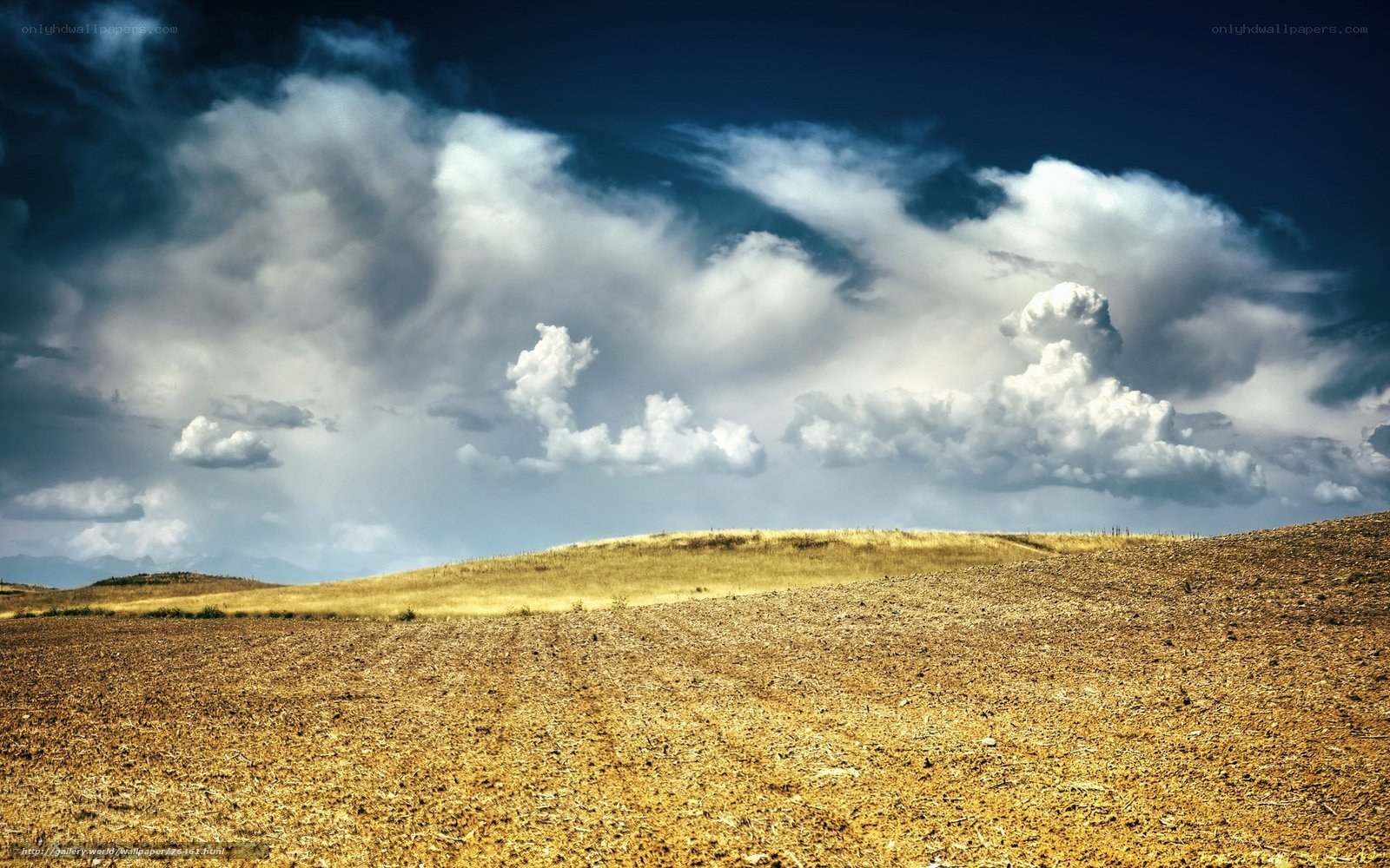 Dry field under stormy sky