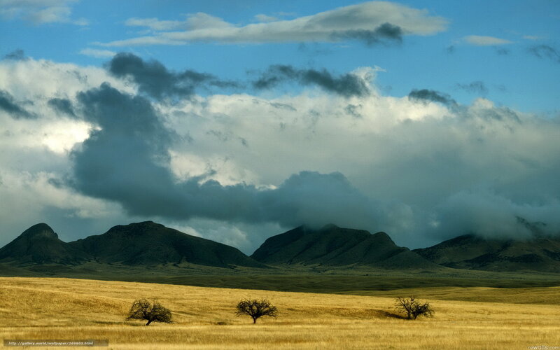Dry Grassland with Mountains — Blue, Dramatic