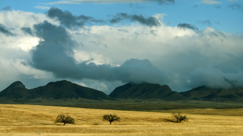 Dry Grassland with Mountains — Blue
