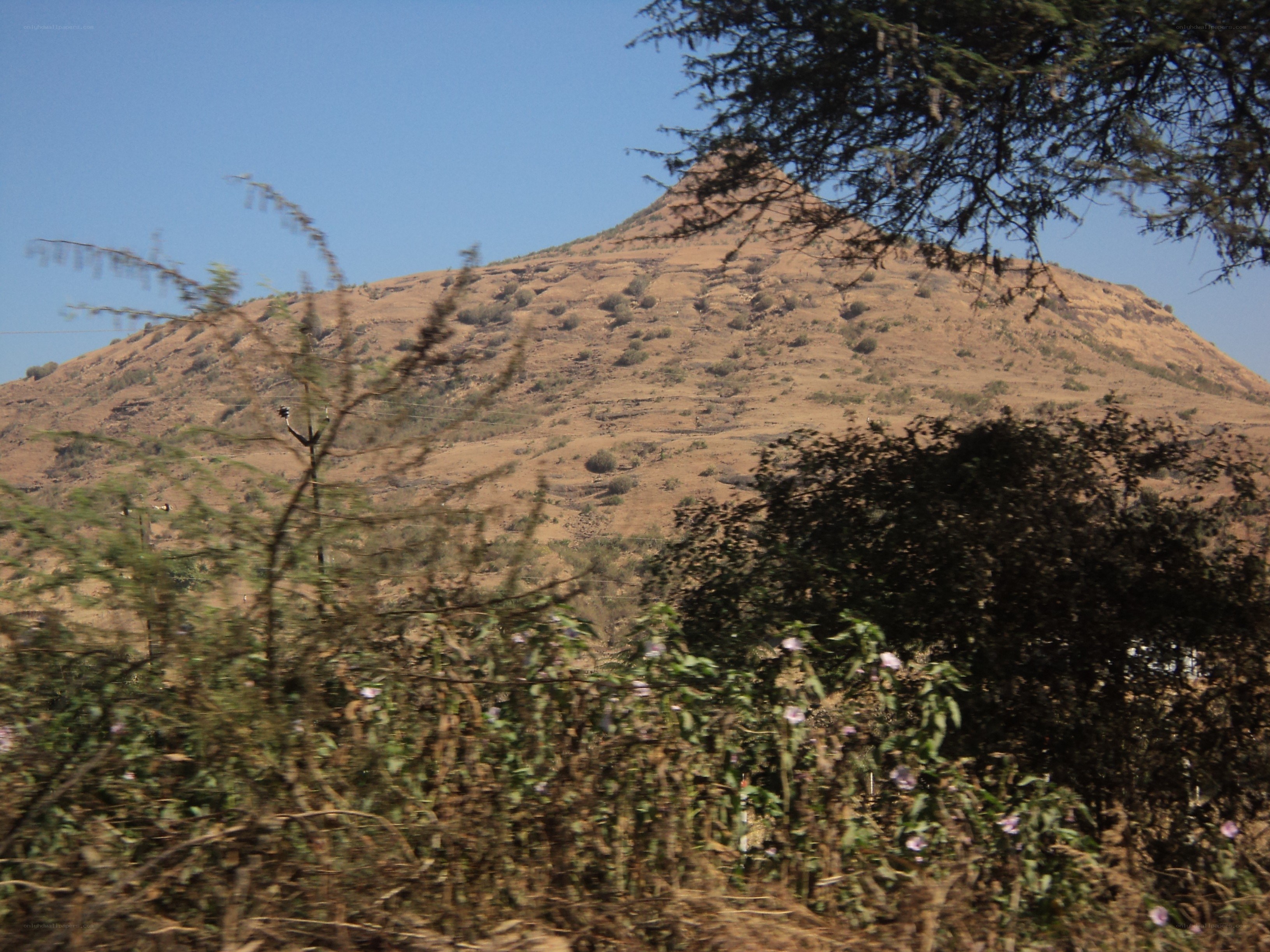 dry hill under blue sky