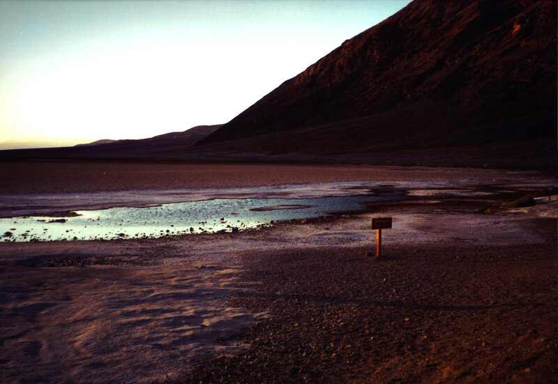 dry lake at sunset