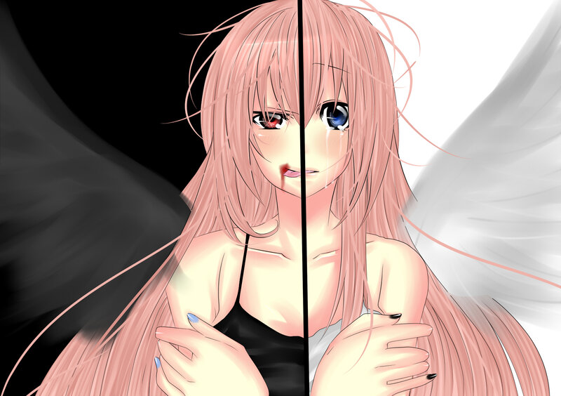 dual angel with black and white wings