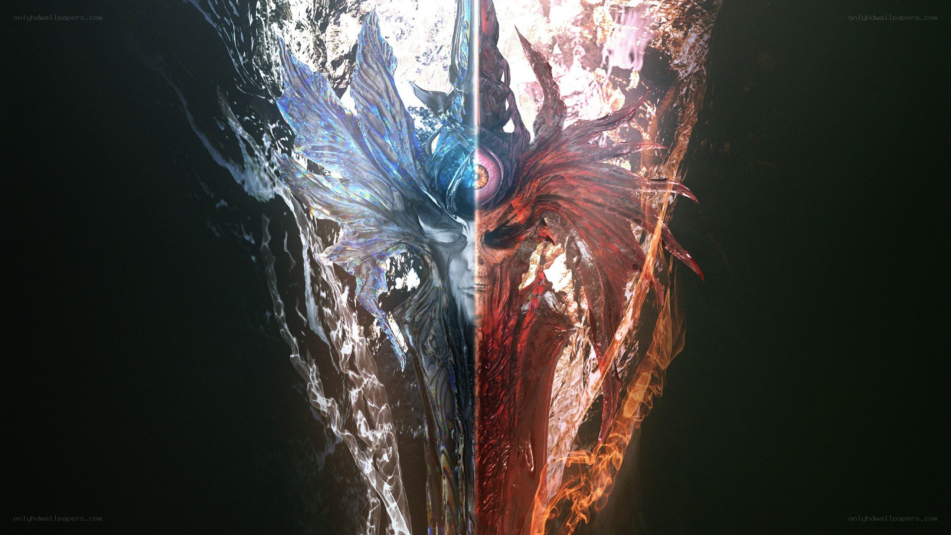 dual entity with blue and red halves