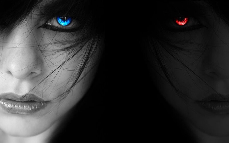 Dual-eyed portrait with glowing eyes