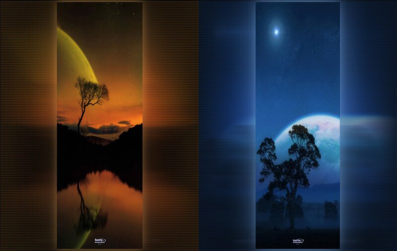 Dual landscape with celestial bodies