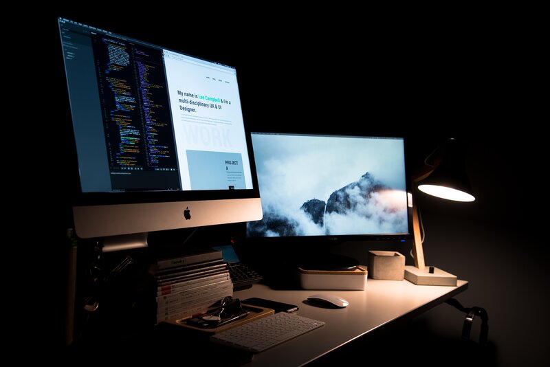 Dual Monitor Desk Setup — Black