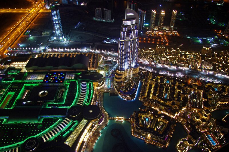 Dubai at night aerial view