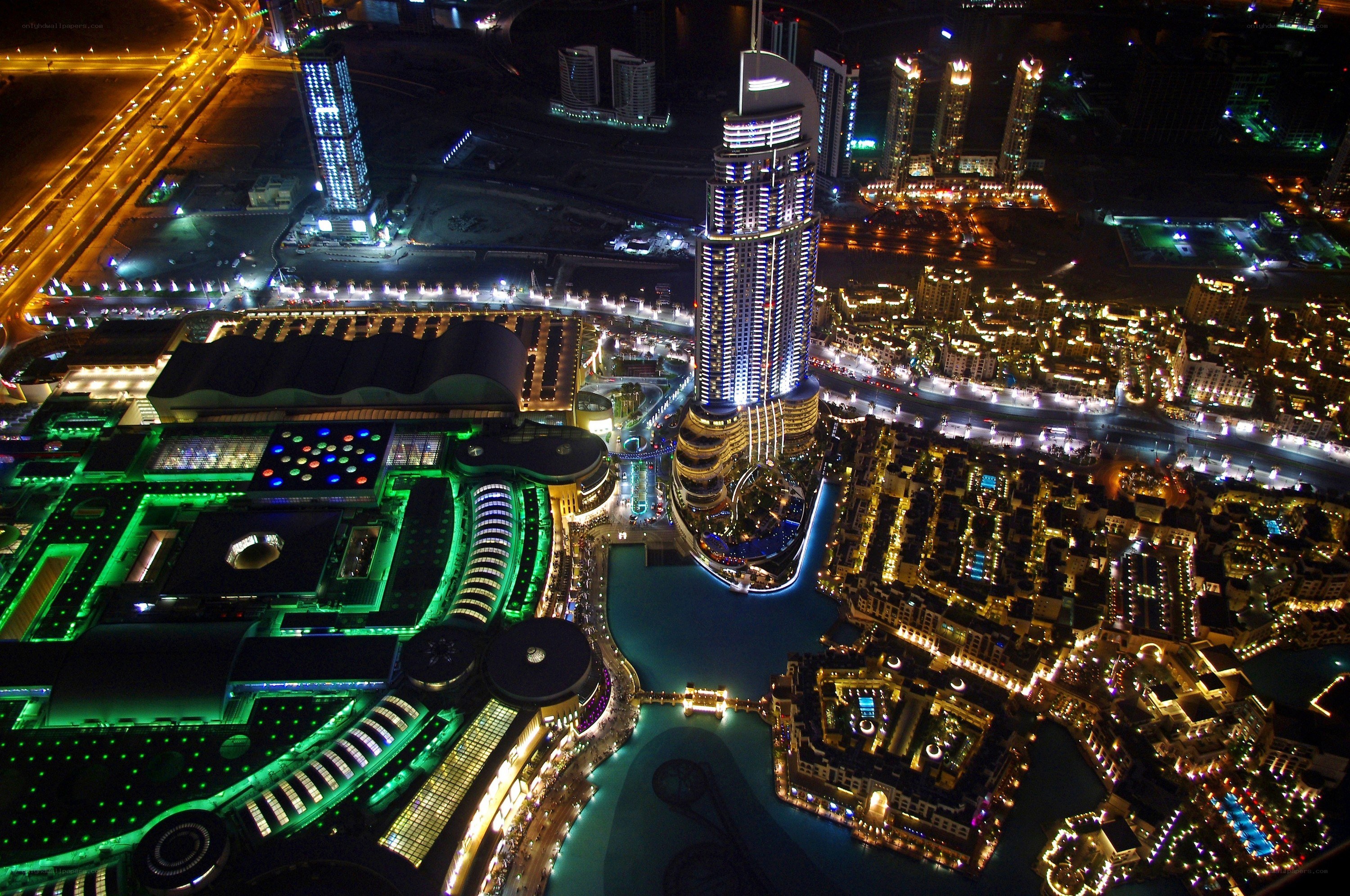 Dubai at night aerial view