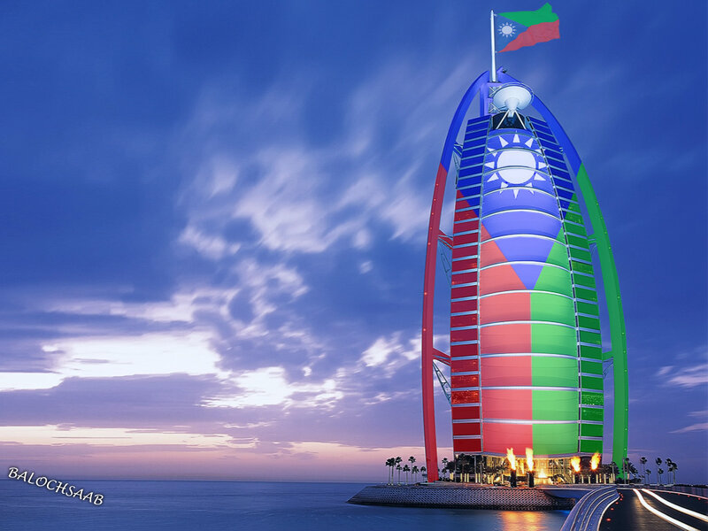 Dubai Burj Al Arab with Taiwan flag