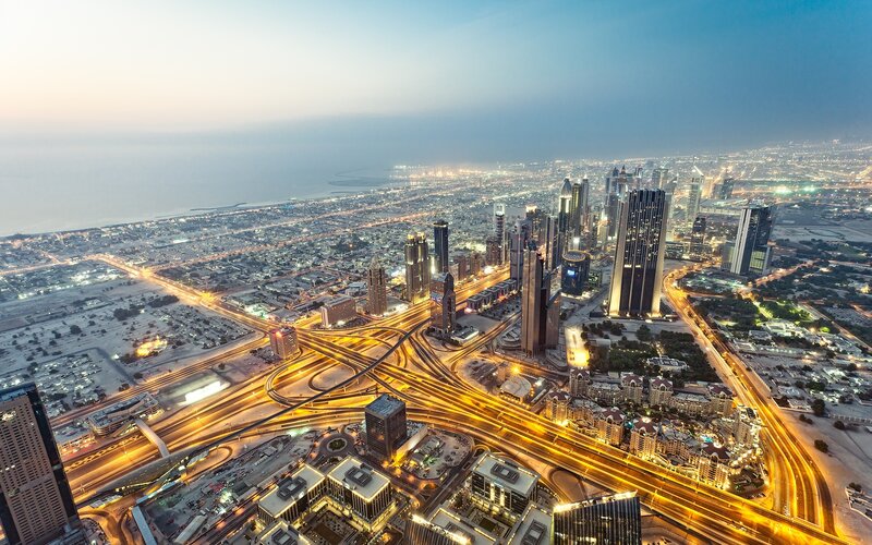 Dubai Cityscape at Dusk — Blue