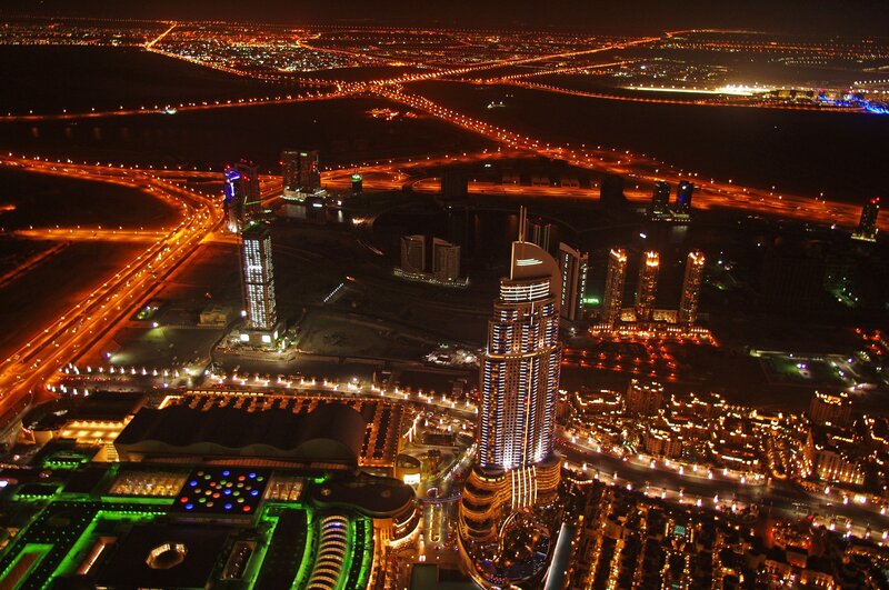 Dubai Cityscape at Night — Black, Dramatic, Photograph, Skyscrapers