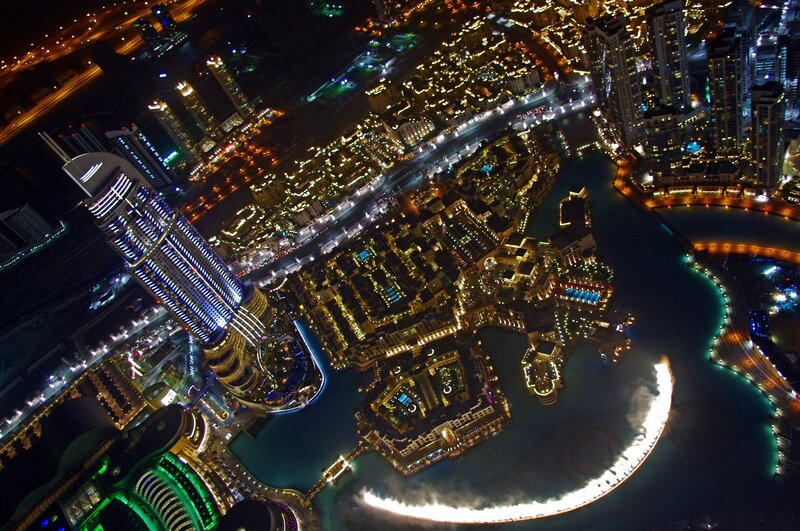 Dubai Cityscape at Night — Black, Dramatic, Photograph